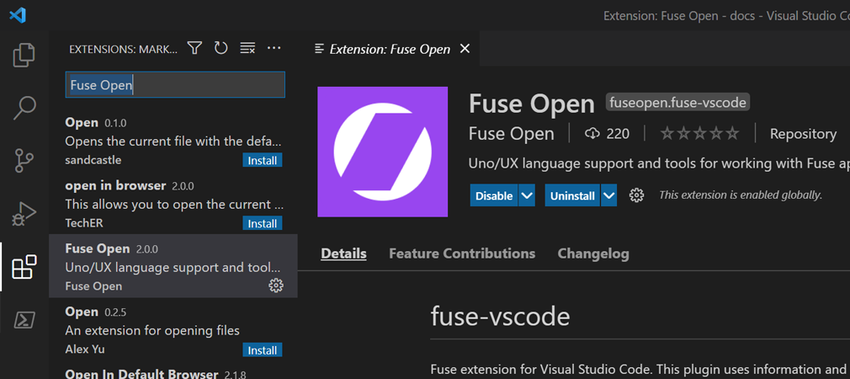 Visual Studio Code extension installation - Fuse Documentation